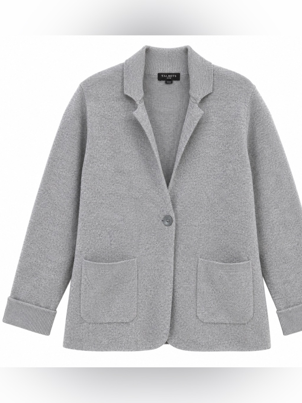 Talbots Petite Gray Lambswool Blend Knit Blazer Cardigan Jacket -small p
